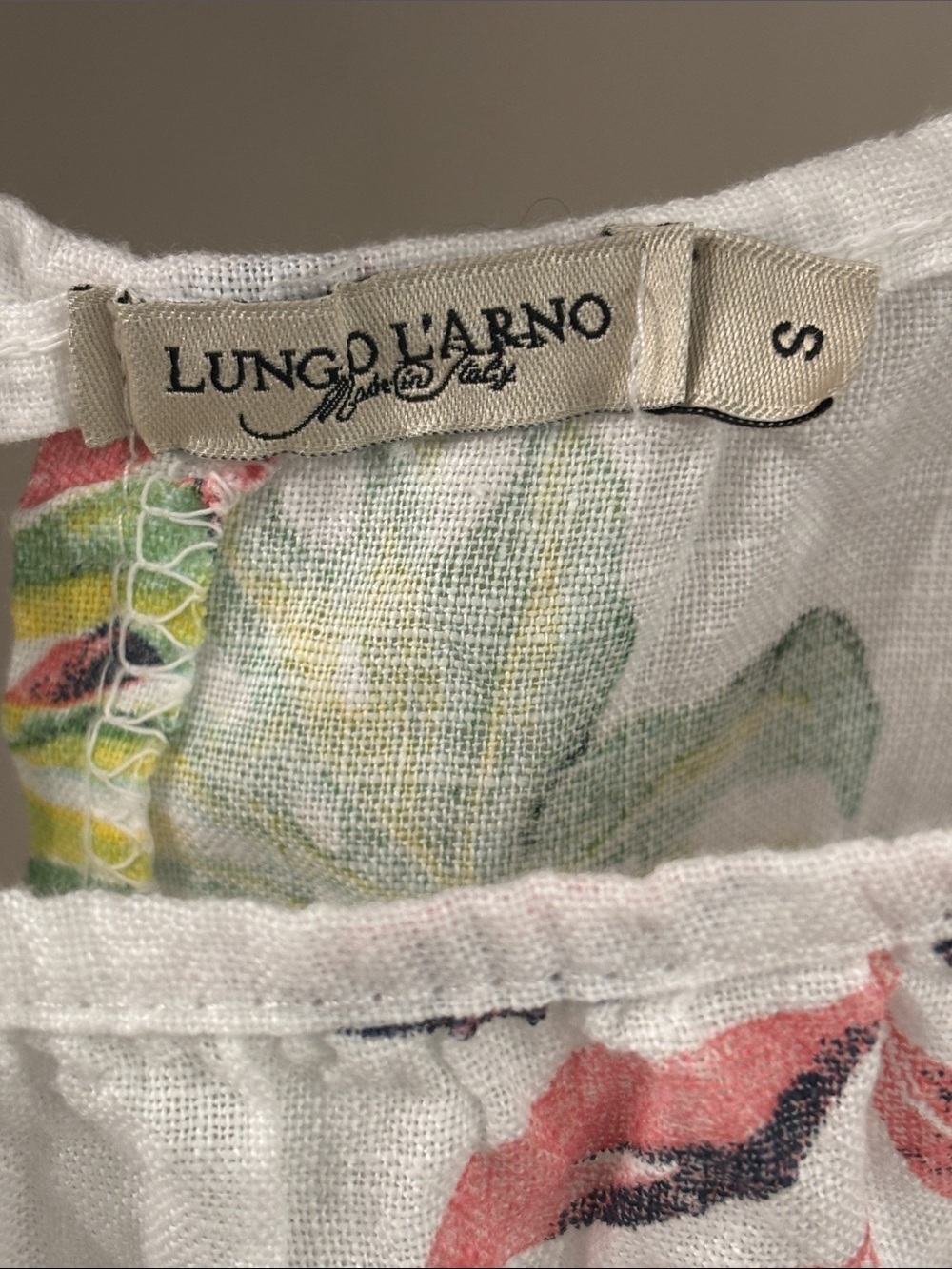 Lungo L’Arno 100% Linen Tropical Floral Shift Dress Size Small - Picture 2 of 6
